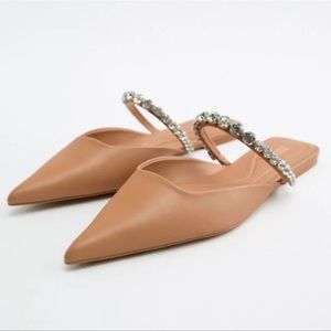 NWT rhinestone Zara Slip on sandals